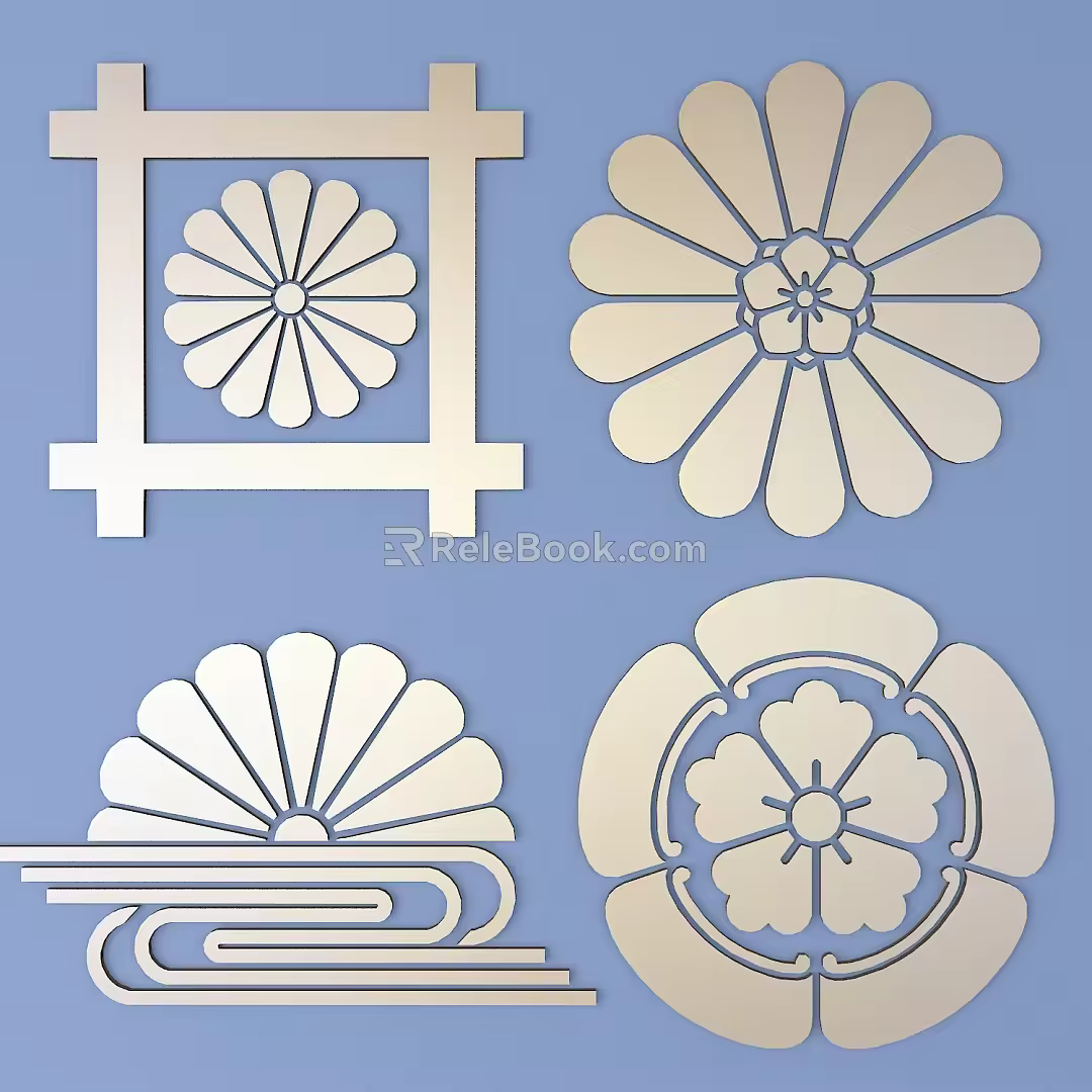 Japanese Style Carved Round Carved Traditional Pattern Carved Pattern 3d model
