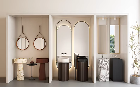 Modern Washstand Column Washstand Column Basin Top Basin Faucet Washstand Mirror Column Basin 3d model