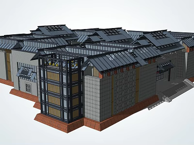 Traditional Modern Architecture Design With Tile Roofs Gray Walls And Red Base 3d model