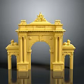 Scenic Landscape Featuring Golden Classical Arch With Ornate Carvings And Statues On Top