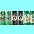 Various Canned Drinks with Different Colors and Chinese Labels on Light Blue Background
