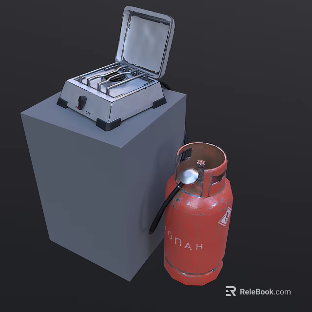 Stainless Steel Toaster With Open Lid And Red Gas Cylinder As Kitchen Appliances 3d model 