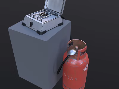 Stainless Steel Toaster With Open Lid And Red Gas Cylinder As Kitchen Appliances 3d model