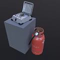 Stainless Steel Toaster With Open Lid And Red Gas Cylinder As Kitchen Appliances