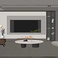 Modern Minimalist Living Room Featuring TV Wall Armchair Lounge Chair Coffee Table And Bookshelves