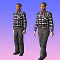 Man Wearing Plaid Shirt And Dark Pants Standing Against Blue Purple To Pink Gradient Background