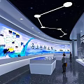 Immersive Exhibition Space With Blue Jellyfish Installation Digital Displays And Visitors