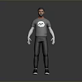 Man in Gray T-shirt With Graphic Black Pants White Long Sleeves and Black Shoes