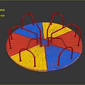Colorful Round Playground Toy With Red Yellow Blue Sections And Metal Rings