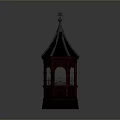 Wooden Tower Structure With Pointed Roof Star Finial And Arched Openings