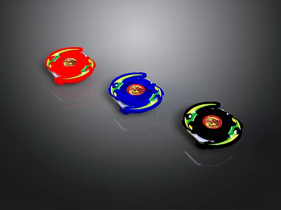 Colorful Spinners With Red Blue Black Bodies And Yellow Decorative Patterns 3d model