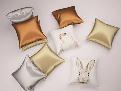 Decorative Throw Pillows in Silver Gold Brown with Rabbit Print for Home Decor 3d model