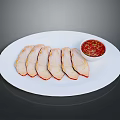 Fresh Tender Sliced Meat Served With Red Sauce On White Plate