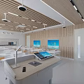 Modern Classroom With Wooden Walls White Tables Wheeled Chairs Tablets And Large Screens
