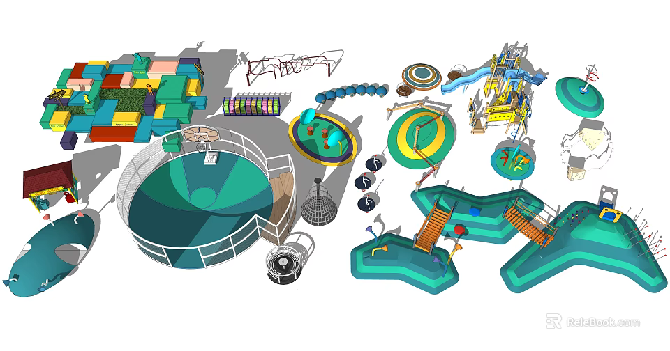 Fun Interactive Colorful Outdoor Kids Play Equipment With Slide Spinning Climbing Structures 3d model 