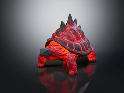 Glowing Red And Orange Spiked Shell Turtle With Lava Like Texture On Dark Background 3d model