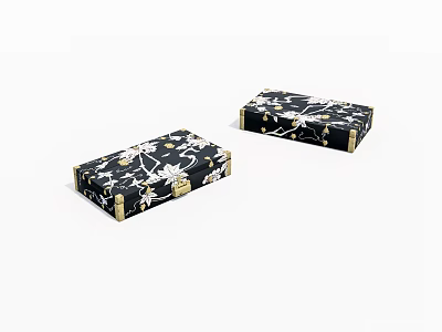 Black Decorative Boxes With White Floral Patterns And Gold Lock Accents 3d model