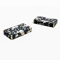 Black Decorative Boxes With White Floral Patterns And Gold Lock Accents 3d model