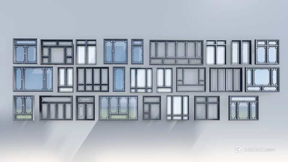 Various Modern Window Designs With Different Frame Styles And Glass Panels 3d model 