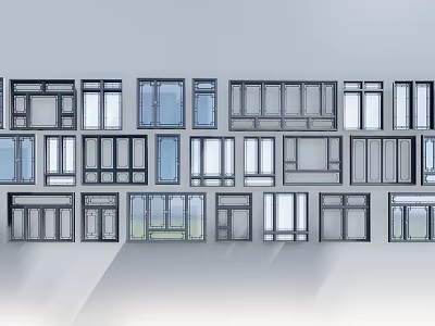 Various Modern Window Designs With Different Frame Styles And Glass Panels 3d model