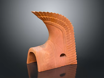 Ancient Red Ceramic Weapon With Feathered Design And Helmet Shaped Structure 3d model