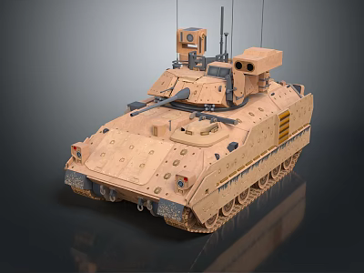 Modern Sand Colored Military Vehicle With Surveillance Sensors And Antennas On Tracked Chassis 3d model