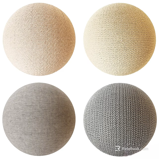 Textured Fabric Sphere Components In Various Neutral Colors And Woven Patterns 3d model 