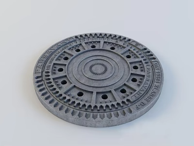 Round Gear Design Garden Ornament With Holes And Engraved Patterns For Outdoor Decor 3d model