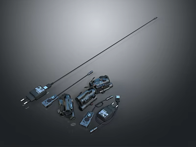Essential Computer Peripherals Set Featuring Long Antenna Chargers Cables And Adapters 3d model