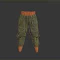 Green Cargo Pants With Orange Waistband And Ankle Cuffs Multiple Pockets Casual Style
