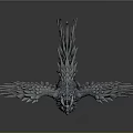 Mythical Bird with Spread Wings Crowned Head and Metallic Feather Texture on Grey Background