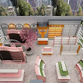 Mini Good Specialty Store With Orange Signage Glass Doors Cherry Blossom Decor And Toy Displays