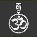 Elegant Silver Circular Pendant With OM Symbol And Diamond Inlaid Design