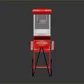 Red Popcorn Machine Cart With Wheels And Popcorn Signboard