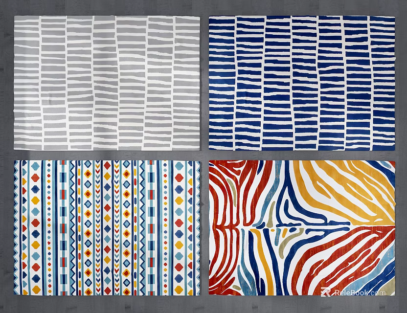 Stylish Square Rugs with Various Colorful Patterns and Modern Designs for Home Decor 3d model 