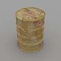 Industrial Equipment Metal Barrel With Rusted Surface And Red Top Markers