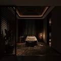 Serene SPA Sauna Room With Massage Bed White Sheet Patterned Floor And Soft Lighting