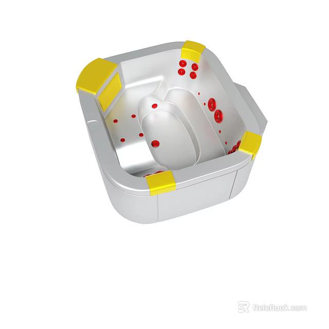 Modern Square Silver Baby Bathtub With Yellow Edges And Red Dots 3d model 