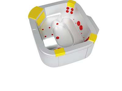 Modern Square Silver Baby Bathtub With Yellow Edges And Red Dots 3d model