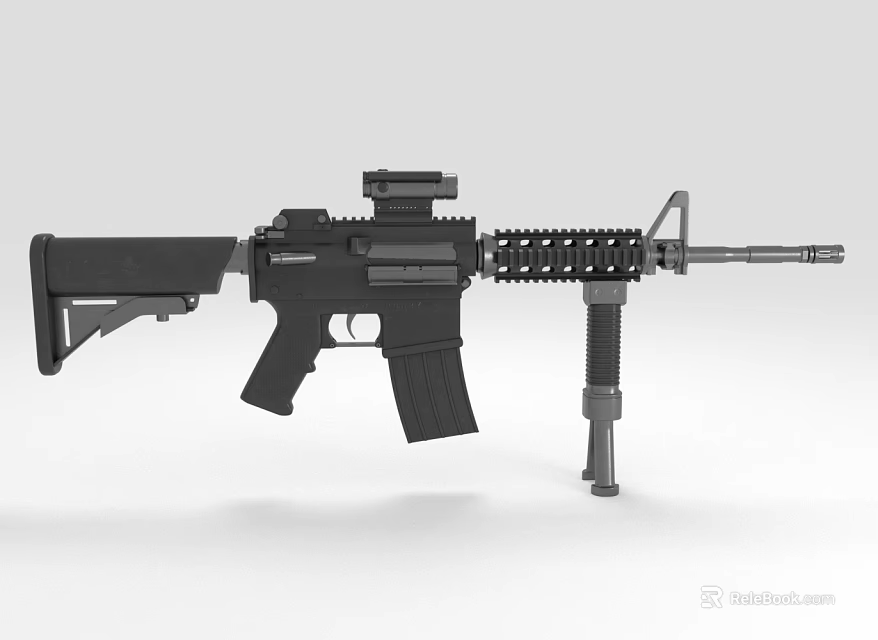 Tactical Black Rifle with Modern Scope Rail System and Magazine 3d model 