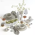 Dinnerware Set with Bowls Plates Wine Glasses Chopsticks Napkins and Candles for Dining Table