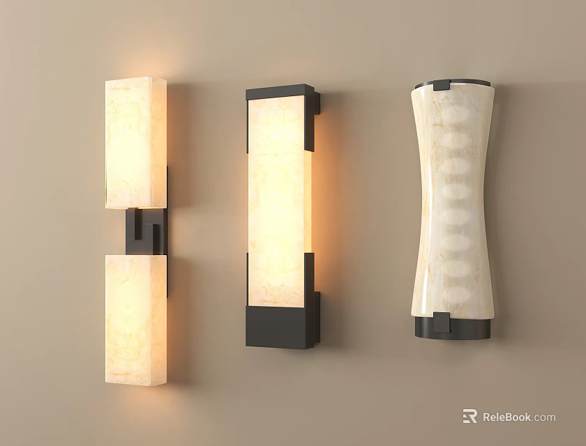 Modern Wall Lamps Mounted On Beige Wall With Frosted Glass Shades And Warm Lighting 3d model 