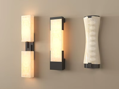 Modern Wall Lamps Mounted On Beige Wall With Frosted Glass Shades And Warm Lighting 3d model