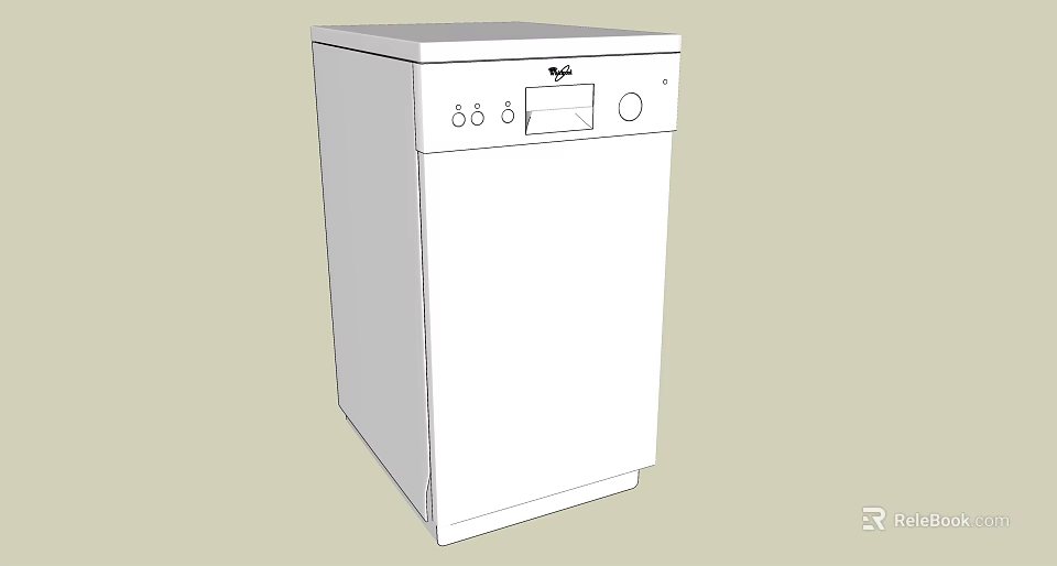 Efficient Modern White Dishwasher With Control Panel For Home Kitchen Use 3d model 