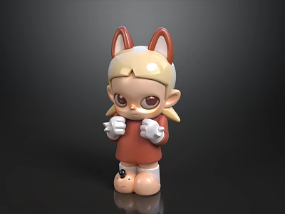 Cute Decorative Ornament Set Featuring Rabbit Ears Blonde Hair Brown Outfit White Gloves Small Ladybug 3d model
