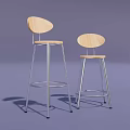 Modern Light Wood Bar Stools With Silver Metal Frame And Round Backrest 3d model