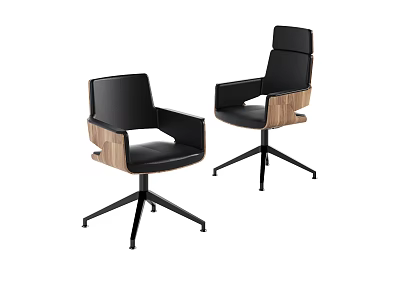 Modern Office Chair With Black Leather Upholstery Wooden Accents And Swivel Base 3d model