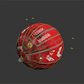 Red Textured Sphere With White Logos And Gold Particles On Dark Background 3d model