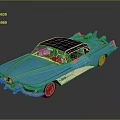 Vintage Blue Classic Car With Black Roof Red Interior And Streamlined Design