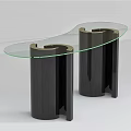 Modern Console Table With Glass Top And Black Metal Pillars Sleek Design